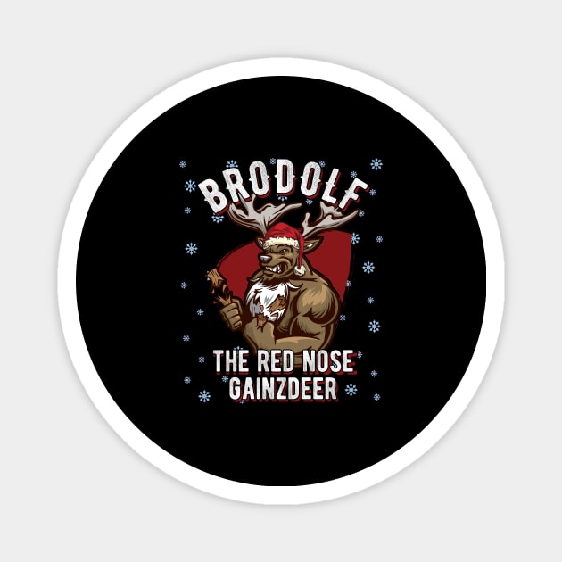 Brodolf red nose gainzdeer Christmas Bodybuilding Magnet by MGO Design